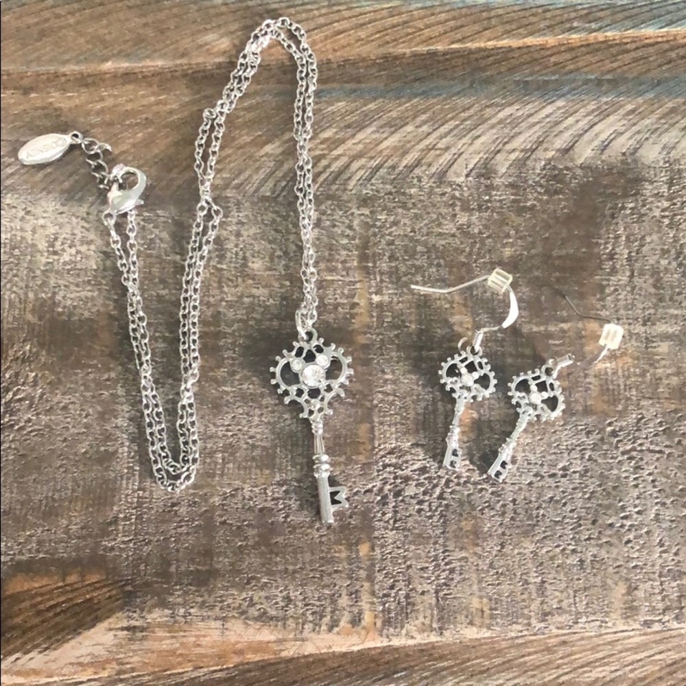 Disney Mouse Ears Key Necklace & Earrings
